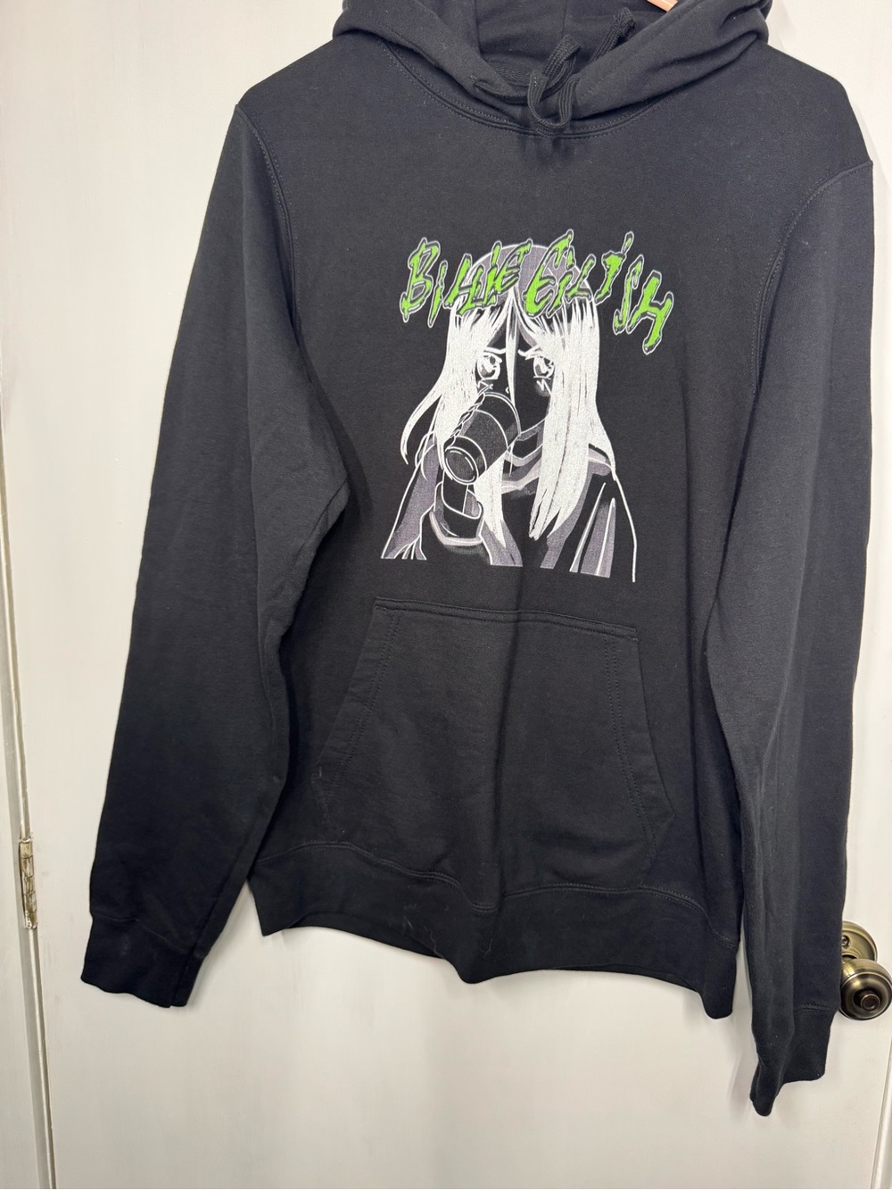 Black Graphic Hoodie Sweater with Neon Green Accent